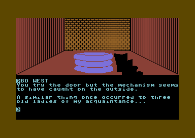 The Very Big Cave Adventure (Commodore 64) screenshot: Trapped