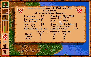 Vikings: Fields of Conquest - Kingdoms of England II (DOS) screenshot: Status in the very beginning