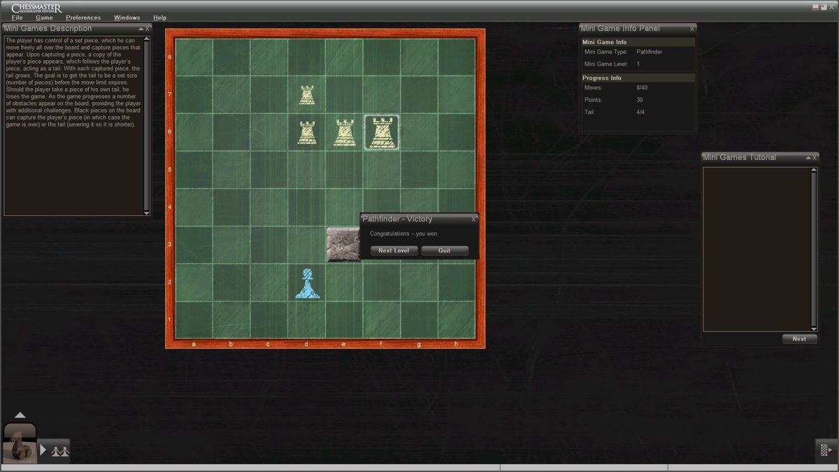 Chessmaster: Grandmaster Edition (Windows) screenshot: One of the mini games in the Fun section is Pathfinder chess, it's a sort of Snake variant.