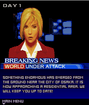 War of the Worlds (J2ME) screenshot: Before and in between missions, news report are shown.