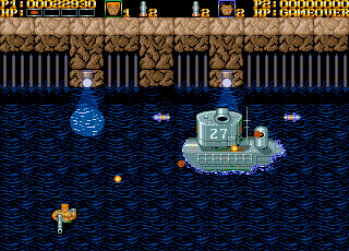 War Zone (Amiga) screenshot: Mission 4 Boss - Encounter with submarine