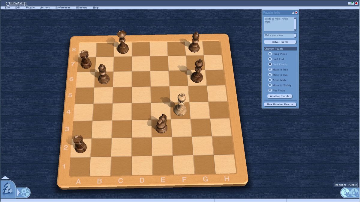 Chessmaster: Grandmaster Edition (Windows) screenshot: One of the options in the Fun section are the chess puzzles. These can be played in 2D or 3D as can all games