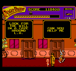 Who Framed Roger Rabbit (NES) screenshot: Baby Herman makes an appearence offering advice.
