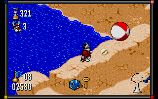 Whizz (DOS) screenshot: A beach ball gets in the way.