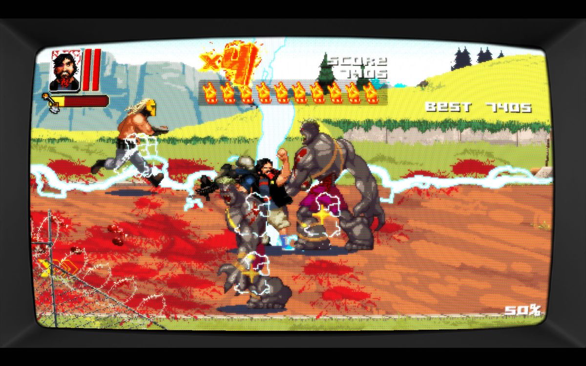 Dead Island: Retro Revenge (Windows) screenshot: Surrounded: time to activate the magic attack.