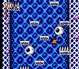 Whomp 'Em (NES) screenshot: Descending a chasm in the ice ritual