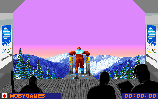 Winter Olympics: Lillehammer '94 (DOS) screenshot: Getting ready to speed ski.