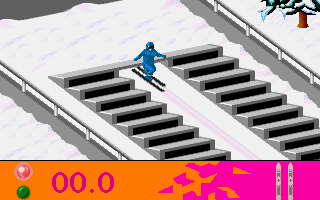 Winter Olympics: Lillehammer '94 (DOS) screenshot: Getting ready to ski-jump.