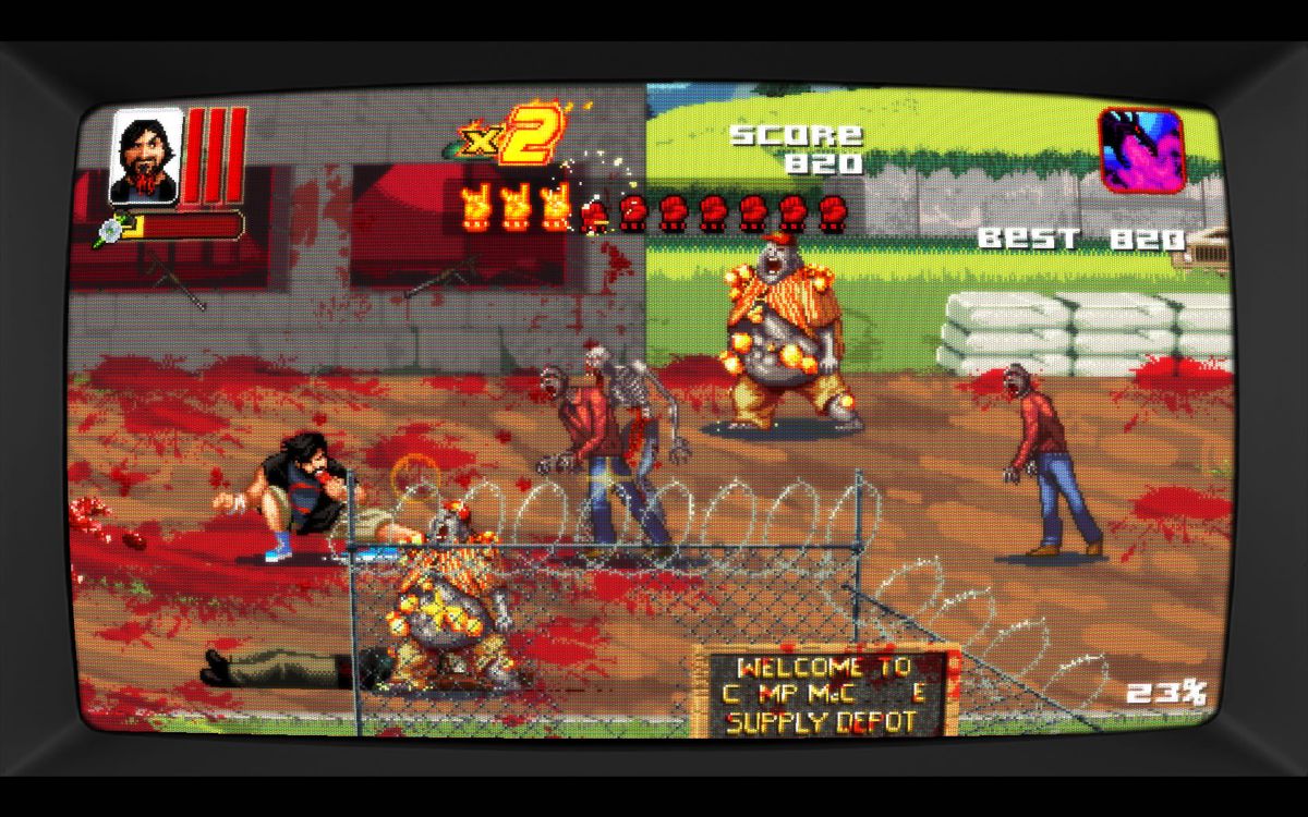 Dead Island: Retro Revenge (Windows) screenshot: Crouching is excellent for a quick combo without knocking back opponents.