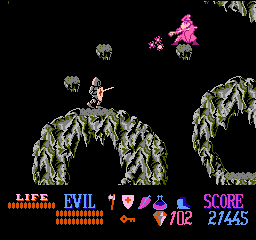 Wizards & Warriors (NES) screenshot: This evil wizard is the last boss in the game. He can teleport, and is a rather difficult opponent.