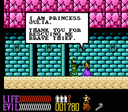 Wizards & Warriors III: Kuros - Visions of Power (NES) screenshot: Rescuing a princess