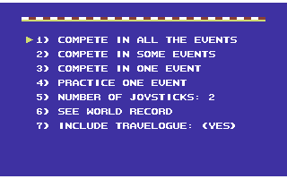 World Games (Commodore 64) screenshot: Main options