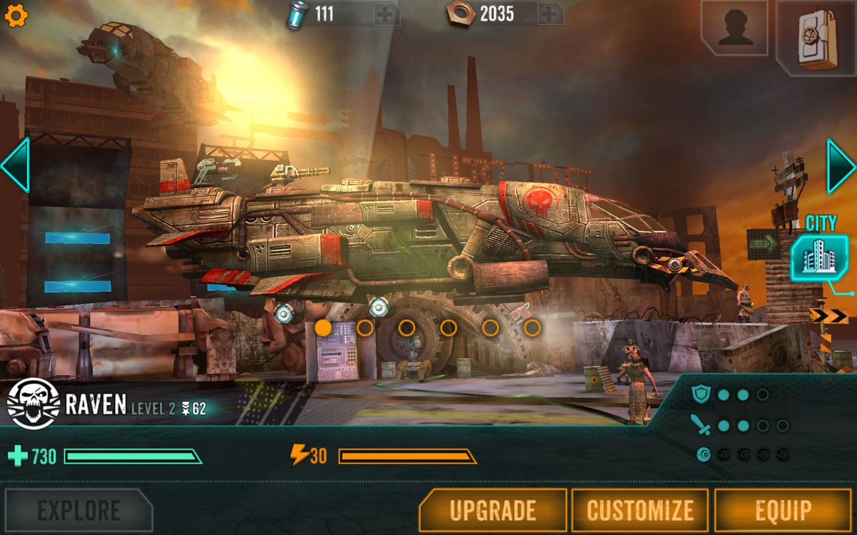Sandstorm: Pirate Wars (Android) screenshot: The main screen for the ship