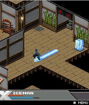 X-Men: The Last Stand (J2ME) screenshot: Iceman's ice slide. He also created the cube in the back, used for puzzles.