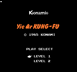 Yie Ar Kung-Fu (NES) screenshot: Title and Play Select screen