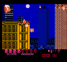 Zombie Nation (NES) screenshot: Unleashing a head on New York