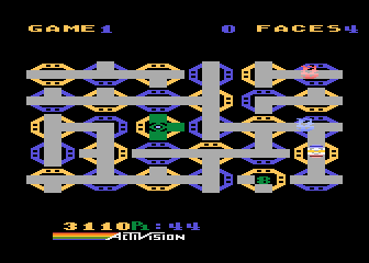 Zenji (Atari 8-bit) screenshot: Uh oh, I'm trapped by a flame in this bigger maze