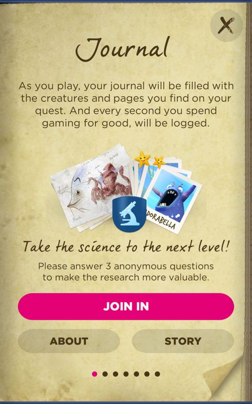 Sea Hero Quest (Android) screenshot: An explanation of the journal