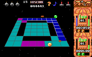 Zoom! (DOS) screenshot: Level 1 with two players (EGA)