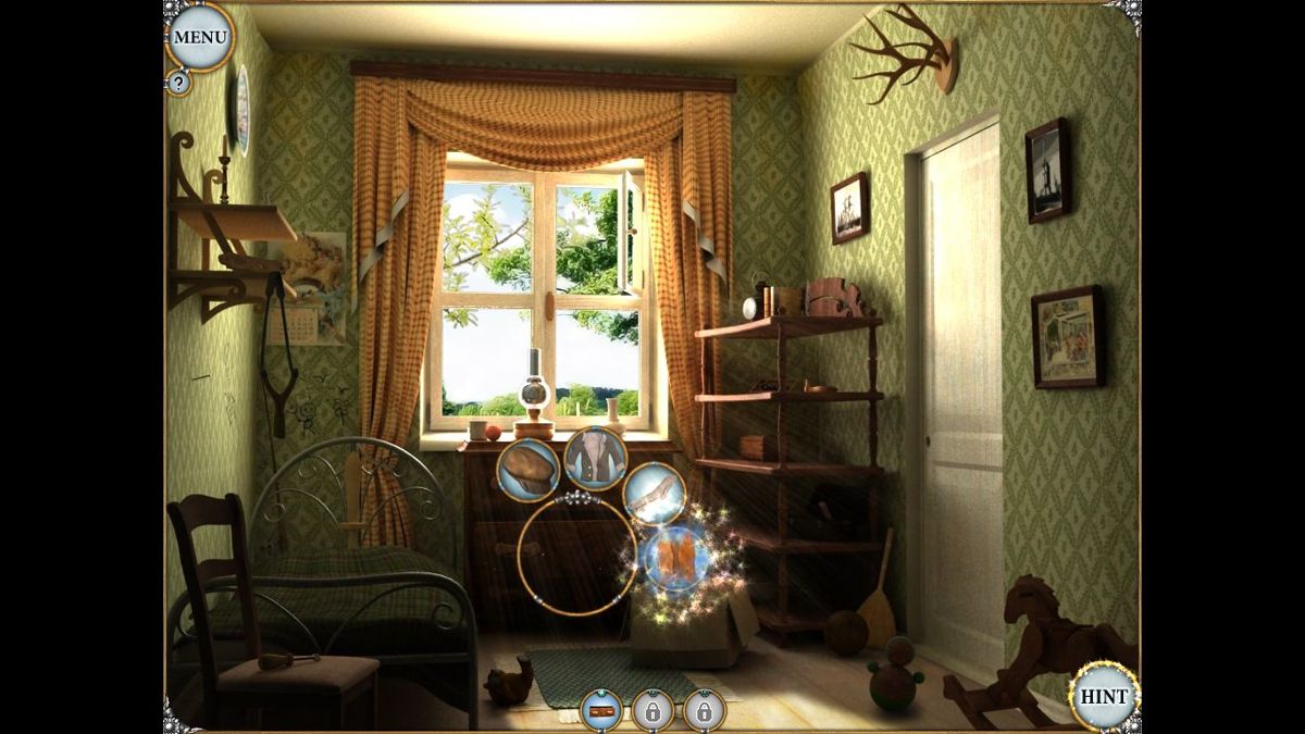 Treasure Seekers: Visions of Gold (Windows) screenshot: When objects are found the player drag-and-drops them into the appropriate slot in the current hotspot to complete the set