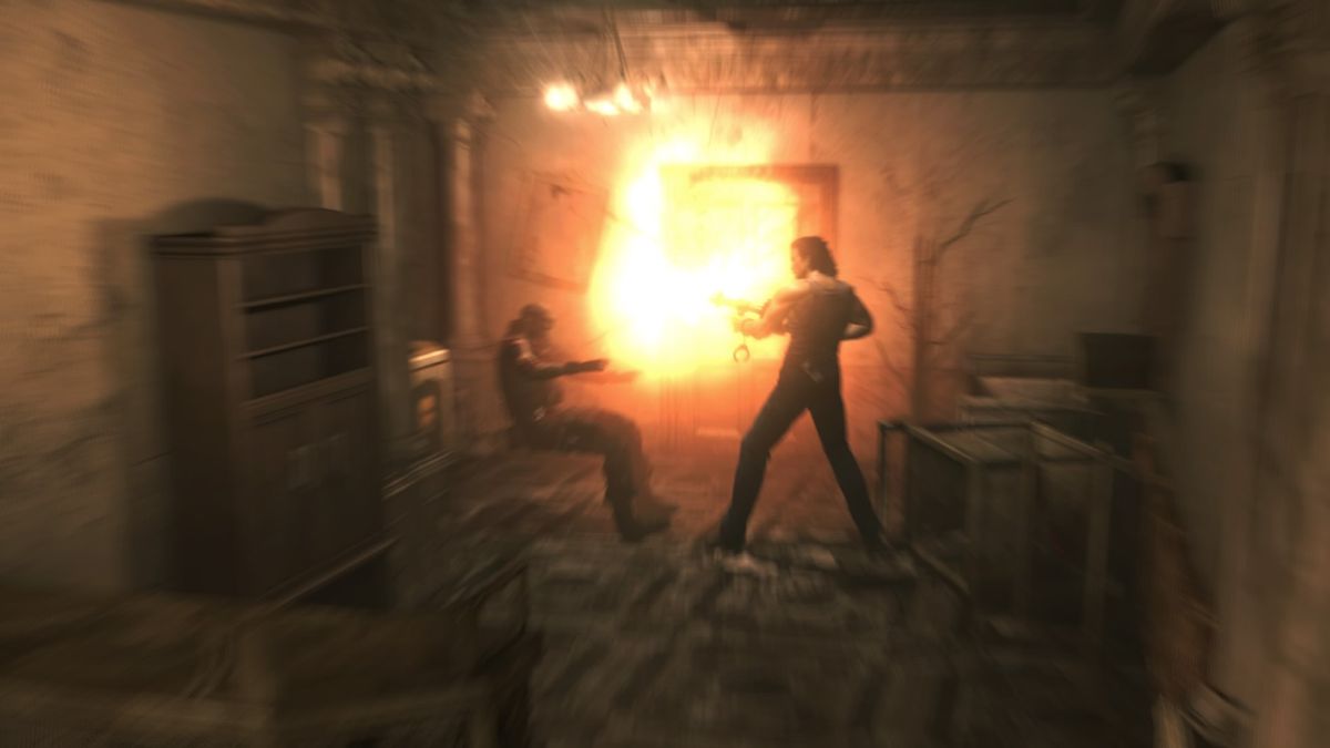 Resident Evil 0 (PlayStation 4) screenshot: A bit of an overkill, but I'm about to throw away this grenade launcher anyway