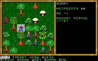 Buck Rogers: Countdown to Doomsday (DOS) screenshot: A battle with RAM erupts in the jungles of Venus.