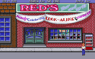 Les Manley in: Search for the King (DOS) screenshot: Outside Red's.