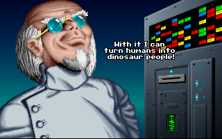 Flight of the Amazon Queen (DOS) screenshot: Evil Dr. Ironstein has some interesting plans for the future of the humanity