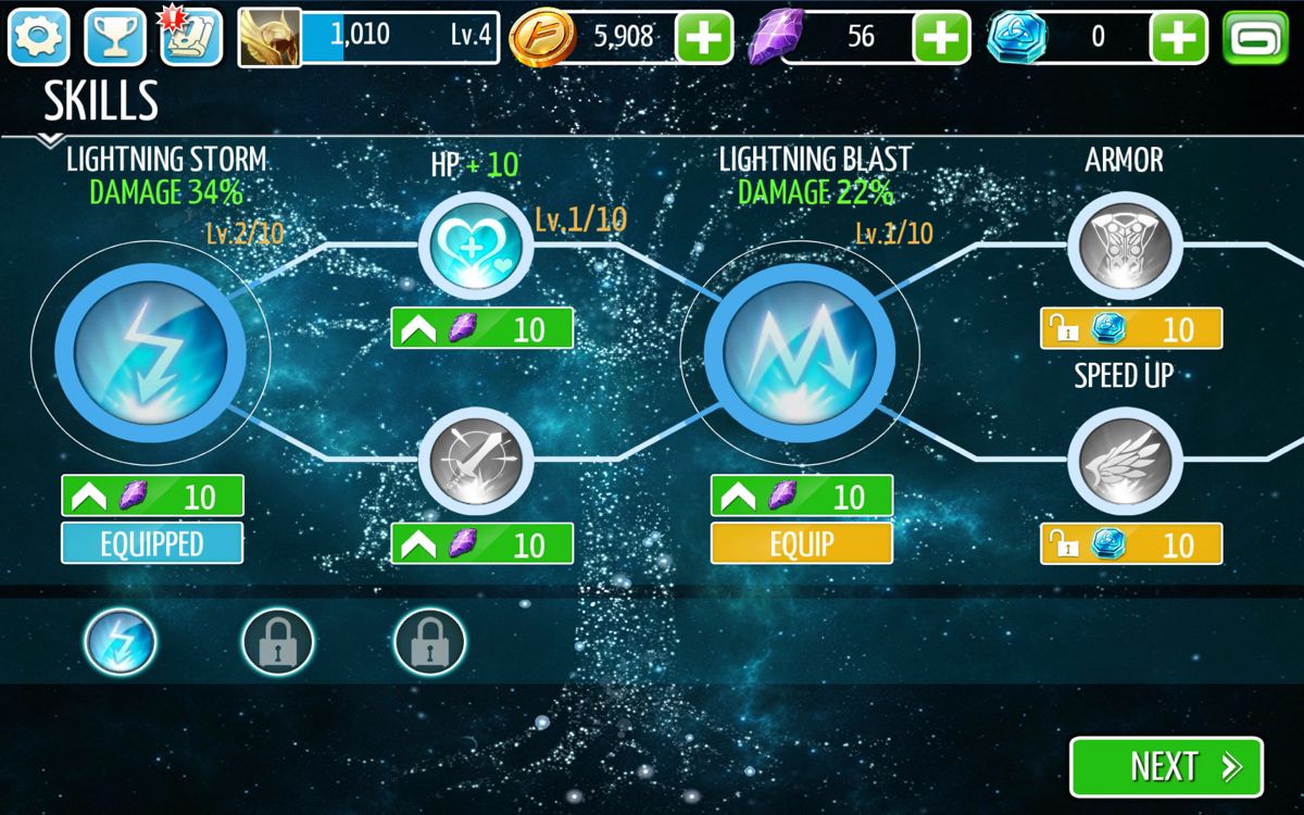 Thor: The Dark World (Android) screenshot: Thor's skill tree
