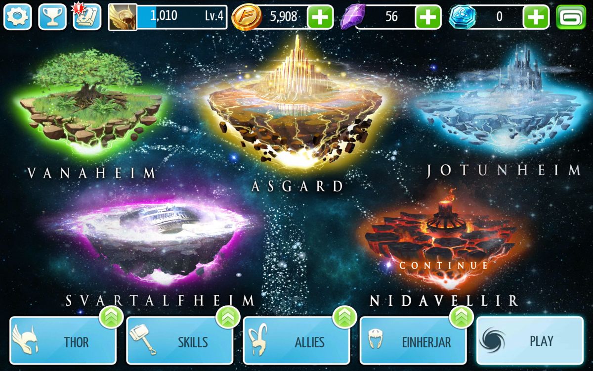 Thor: The Dark World (Android) screenshot: The game's five words