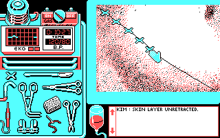Life & Death (DOS) screenshot: Use skin clips on the outer layer. Stick in fork in this patient - he's done!