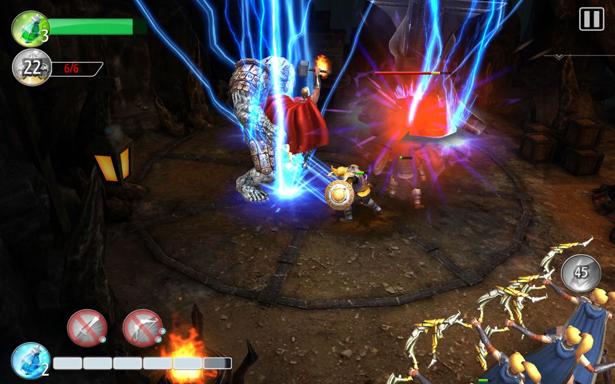 Thor: The Dark World (Android) screenshot: Thor activates a special attack with lightning.