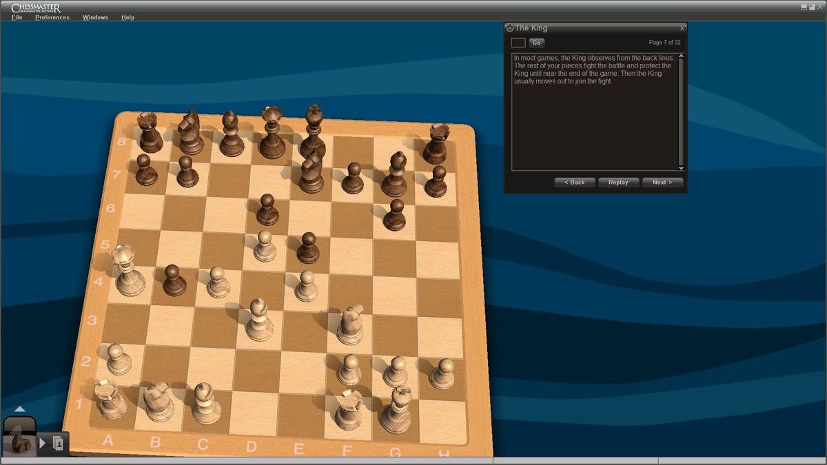 Chessmaster: Grandmaster Edition (Windows) screenshot: One of the screens from a 'The Kids Academy' tutorial. All the text is spoken clearly though with a US accent