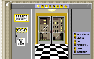 Where in Time Is Carmen Sandiego? (DOS) screenshot: Elevator - In the lobby.