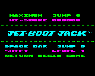 Jet-Boot Jack (Electron) screenshot: Main title and options screen