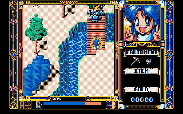 Fray in Magical Adventure (PC-98) screenshot: This guy is blocking the way and throwing stones at me!