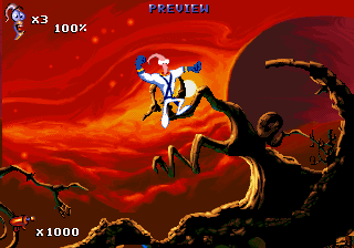 Earthworm Jim 1 & 2: The Whole Can 'O Worms (DOS) screenshot: Jumping (shot from the demo version)