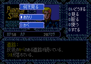 Phantasy Star II Text Adventure: Rudger no Bōken (Genesis) screenshot: Looking around an area