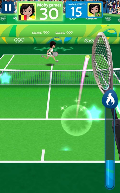 Rio 2016 Olympic Games (Android) screenshot: Returning a ball in tennis with a smash.