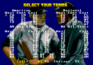 R.B.I. Baseball '94 (Genesis) screenshot: Select a team