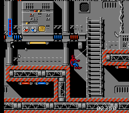 Spider-Man: Return of the Sinister Six (NES) screenshot: Swinging through level 3