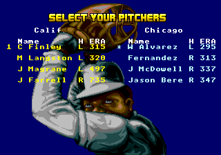 R.B.I. Baseball '94 (Genesis) screenshot: Choose a pitcher
