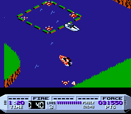 Cobra Triangle (NES) screenshot: Dispose of the mines by dragging each from here...