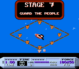 Cobra Triangle (NES) screenshot: Keep the enemy boats from stealing the people