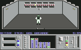 Infiltrator II (Commodore 64) screenshot: Mission 2 - The alarm control room.