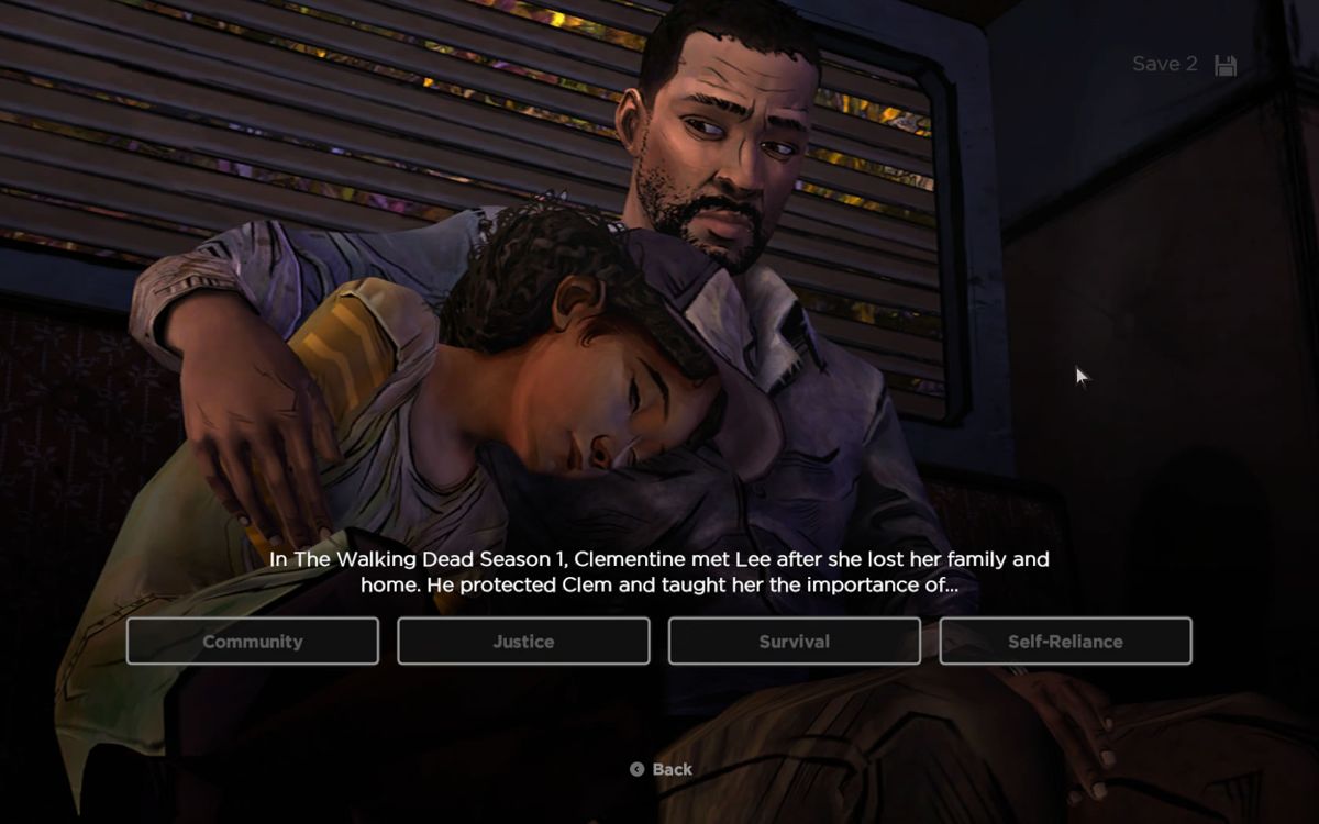 The Walking Dead: A New Frontier (Windows) screenshot: Here is one of the questions you need to answer to recreate Clem's backstory when you do not import save files.