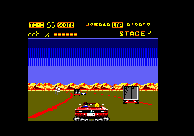 OutRun (Amstrad CPC) screenshot: ...taking us to new scenarios.