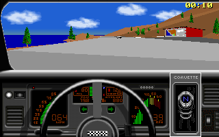 Car and Driver (DOS) screenshot: The Corvette ZR-1 cockpit
