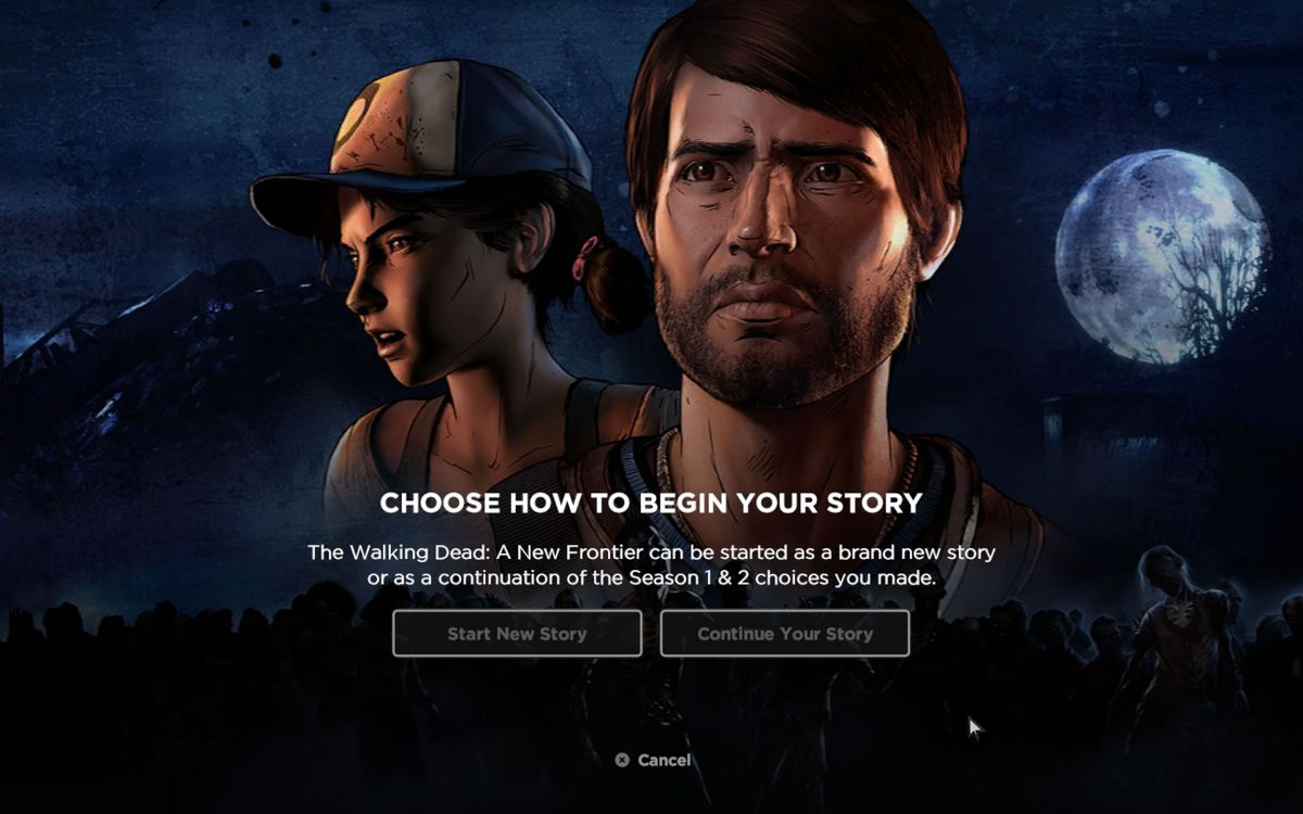 The Walking Dead: A New Frontier (Windows) screenshot: Start a new story or incorporate choices from the previous games.