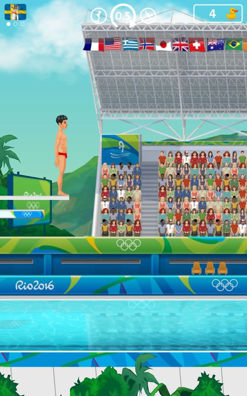 Rio 2016: Diving Champions (Android) screenshot: Preparing for a jump in the tournament.